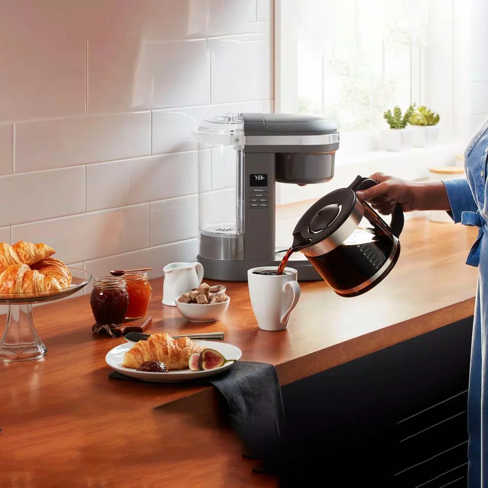 KitchenAid 12-Cup Matte Grey Drip Coffee Maker with Spiral Showerhead and Programmable Settings