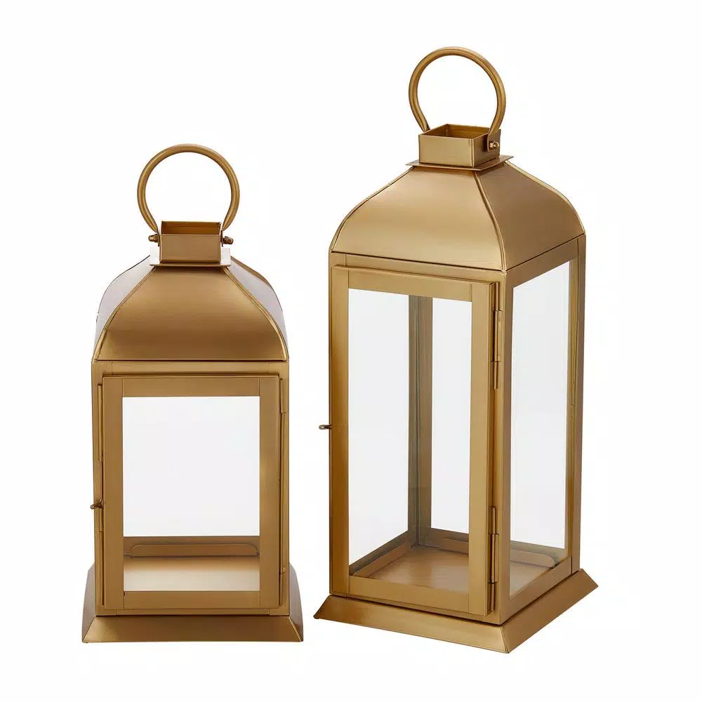 Home Decorators Collection Gold Stainless Steel Candle Lanterns, Set of 2