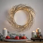 Noble House 24 in. Champagne Glitter Pre-Lit Warm White LED Artificial Christmas Wreath thumbnail 5