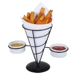 Creative Home Black Iron Wire French Fry Holder Set with 2 Ceramic Ramekins for Dipping Sauce thumbnail 5