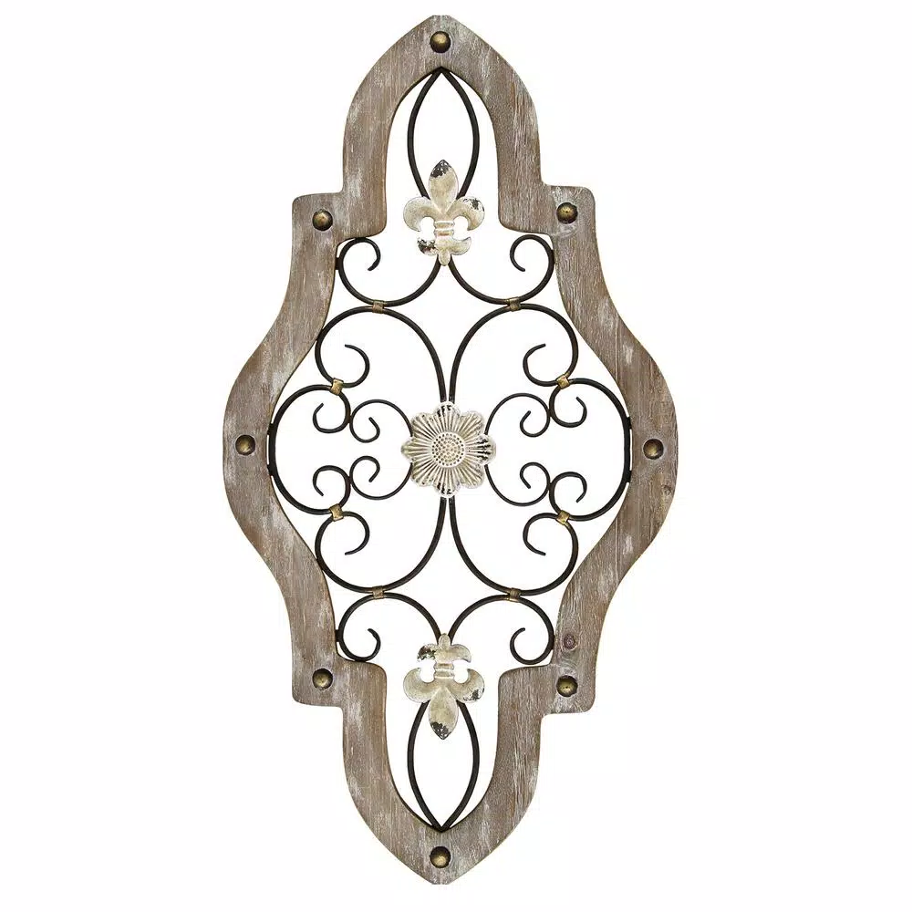 Stratton Home Decor French Country Scroll Wall Decor - Distressed Iron Fleur-de-lis Metal Work