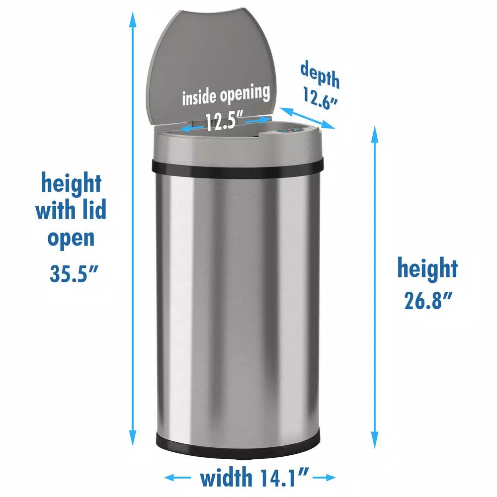 iTouchless 13 Gallon Stainless Steel Semi-Round Touchless Trash Can with AbsorbX Odor Control