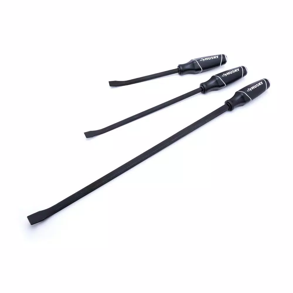 Husky 3-Piece Pry Bar Set, 12 in., 17 in., and 25 in. with Ergonomic Acetate Handles