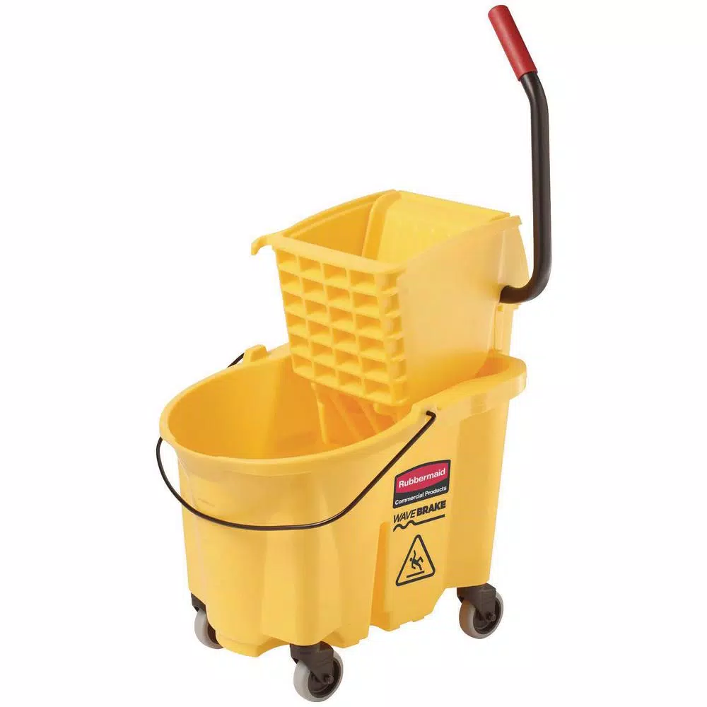 Rubbermaid Commercial Products Rubbermaid WaveBrake 35 Qt. 2.0 Side-Press Mop Bucket with Drain, Yellow
