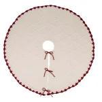 Glitzhome 52 in. White Knitted Chenille Christmas Tree Skirt with Red Trim and Pompoms thumbnail 1
