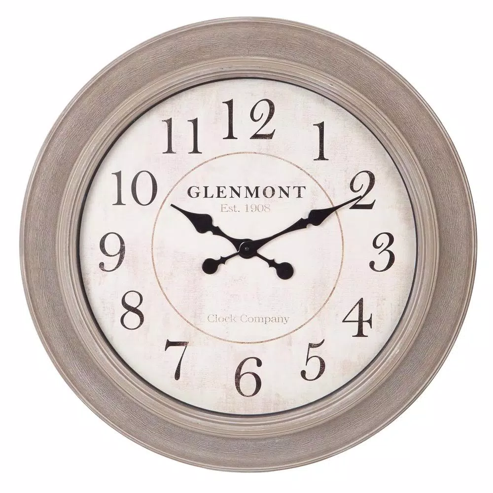Pinnacle 24 in. Washed Grey Woodgrain Round Wall Clock - Rustic Vintage Style