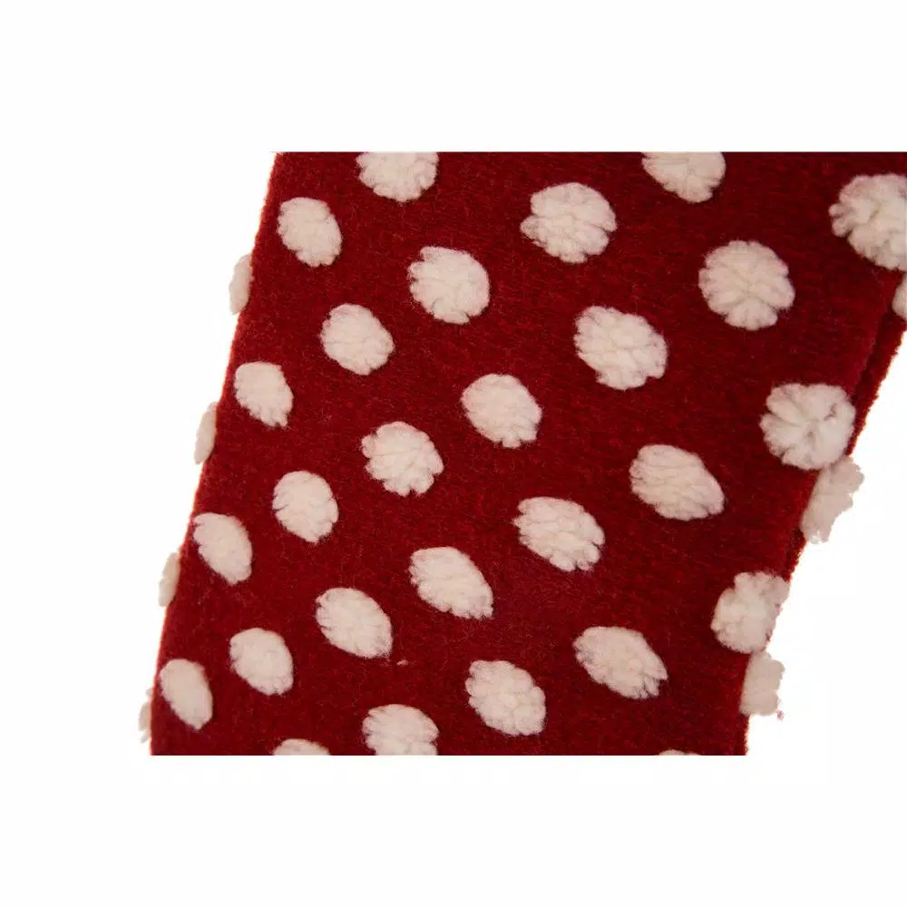 Glitzhome 21 in. Red and White Polka Dot Fabric Pompom Christmas Stocking