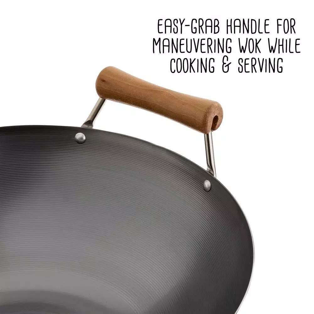 Honey-Can-Do Joyce Chen 14 in. Carbon Steel Wok with Removable Birchwood Handle
