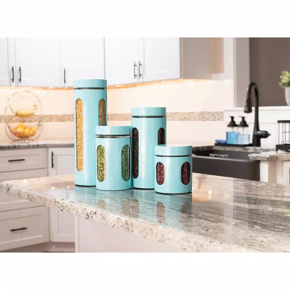 Unbranded Essence Collection 4-Piece Turquoise Stainless Steel Canister Set