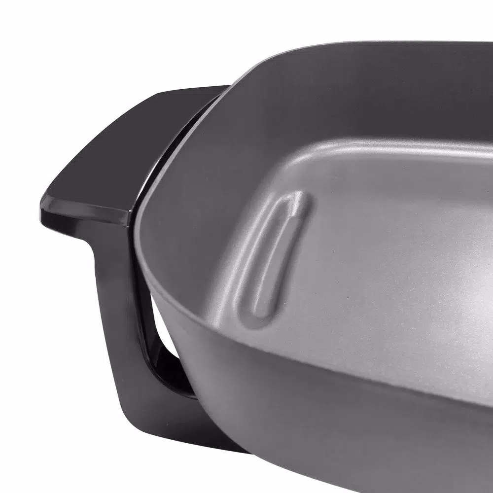 West Bend 12 in. Gray Square Electric Skillet with Grease Channel and Tilt Leg