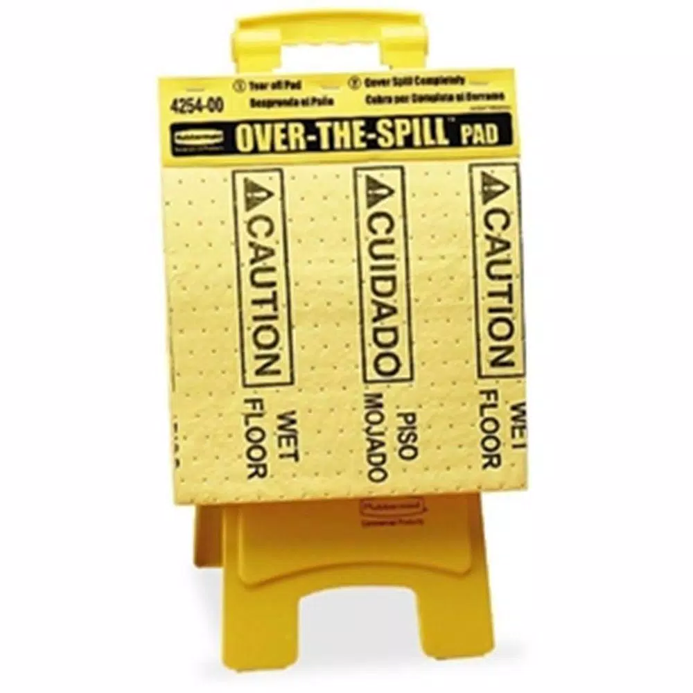Rubbermaid Bilingual Over-the-Spill Pad Tablet, 16.5 x 14 in., Polypropylene Absorbent Safety Sign