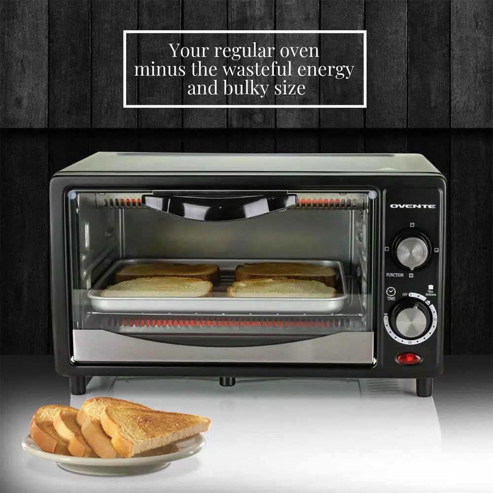 Ovente 800W Electric Toaster Oven, 10L Compact Oven with 3 Cooking Modes and 30-Min Timer, Black