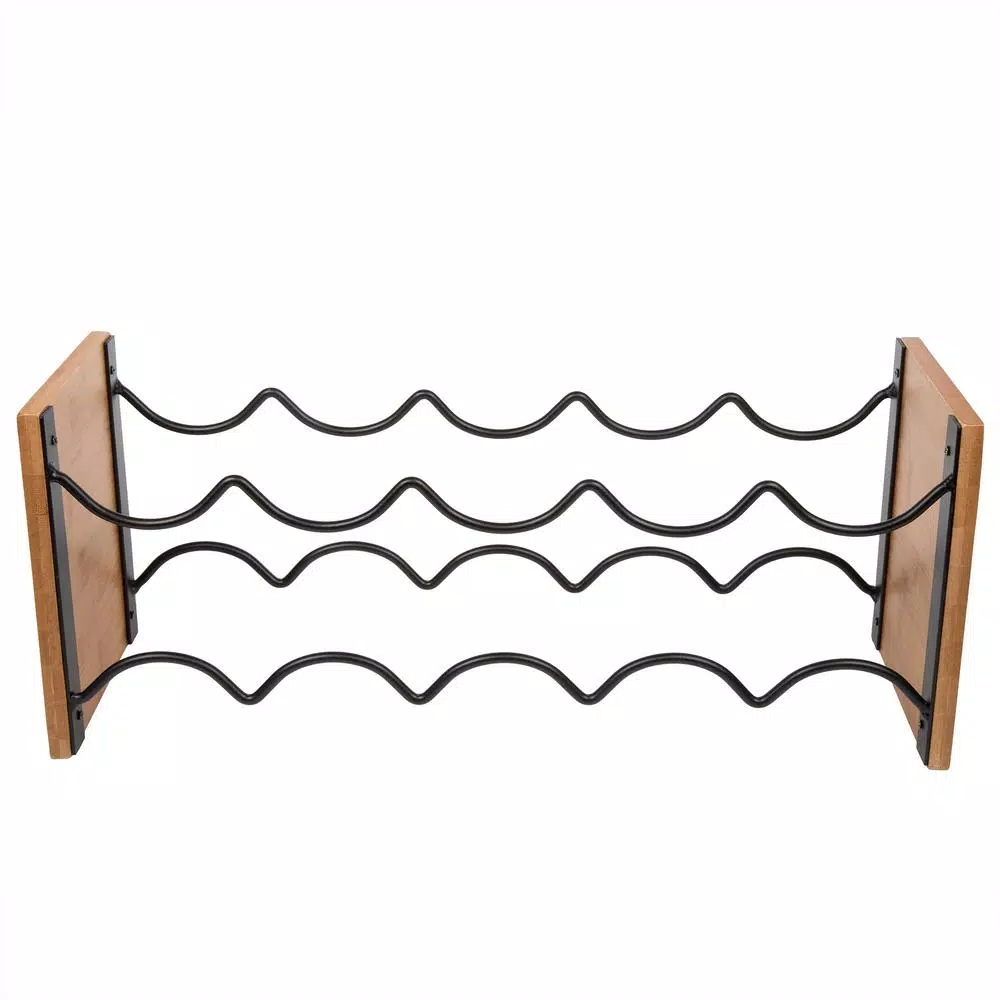 Creative Home Acacia Wood and Black Iron Wine Rack - 9 Bottle Capacity Tabletop Wine Holder