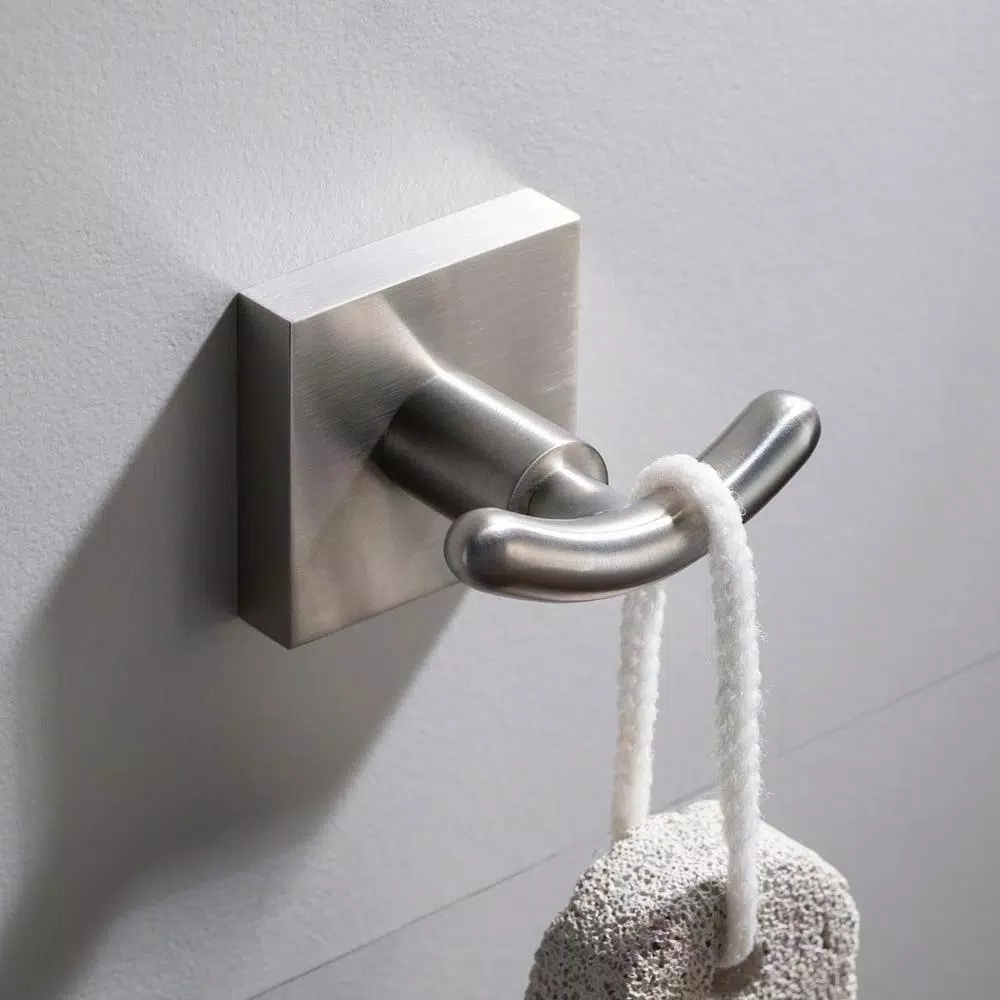 KRAUS Ventus Double Hook Bathroom Robe and Towel Hook, Brushed Nickel