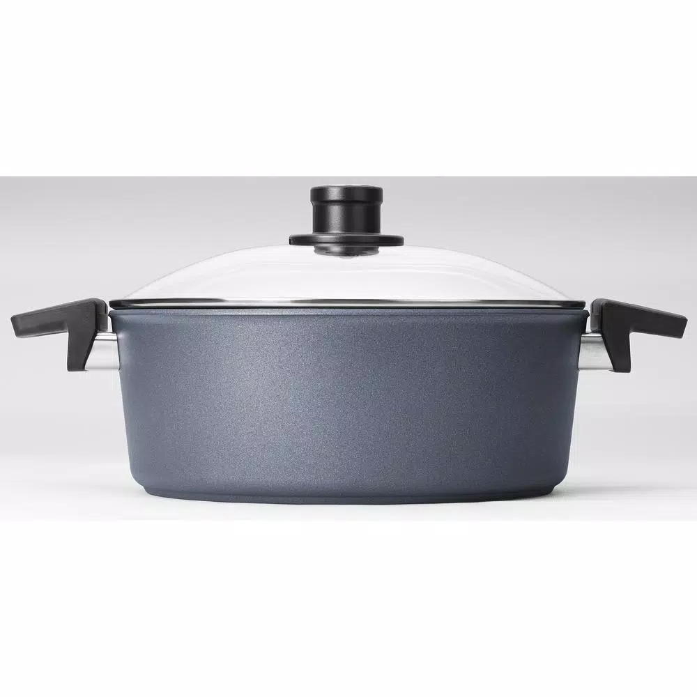 Woll Diamond LITE 5.8 Qt. Round Cast Aluminum Nonstick Casserole Dish with Glass Lid, Gray