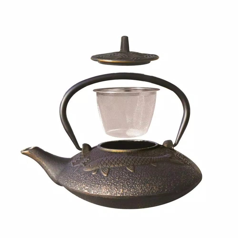 Old Dutch Unity Koi Cast Iron Tetsubin Teapot, Black and Copper, 4.75-Cup Capacity