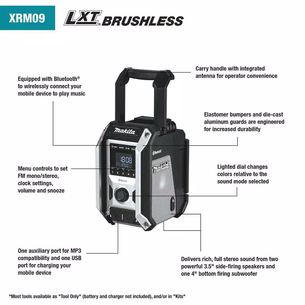 Makita XRM09B 18V LXT & 12V Max CXT Bluetooth Job Site Radio (Tool-Only)
