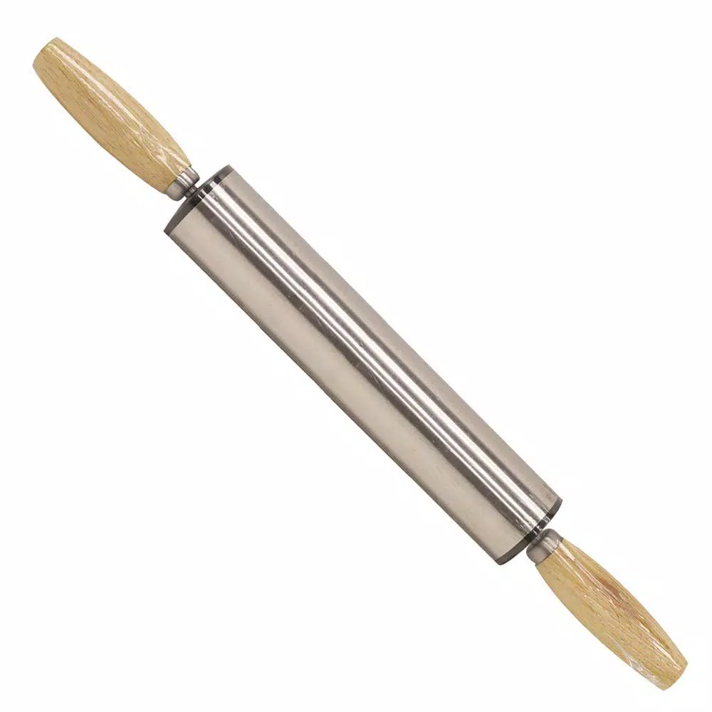 Home Basics Stainless Steel and Wood Rolling Pin