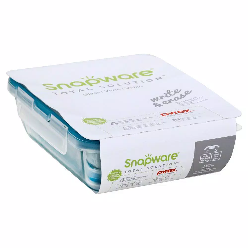 Snapware Pyrex Total Solutions 4-Piece Glass Rectangle Food Storage Set with Snapware Airtight Lids
