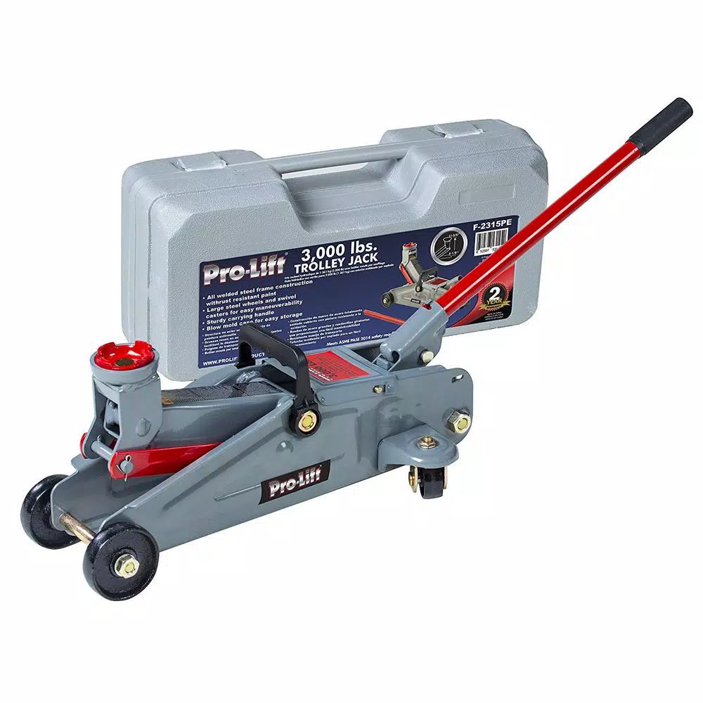 Pro-Lift 3000 lbs. Capacity Hydraulic Trolley Floor Jack with Blow Molded Case, Grey