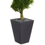 Nearly Natural 5 ft. Artificial Boxwood Spiral Topiary Tree in Slate Planter with River Rocks thumbnail 3