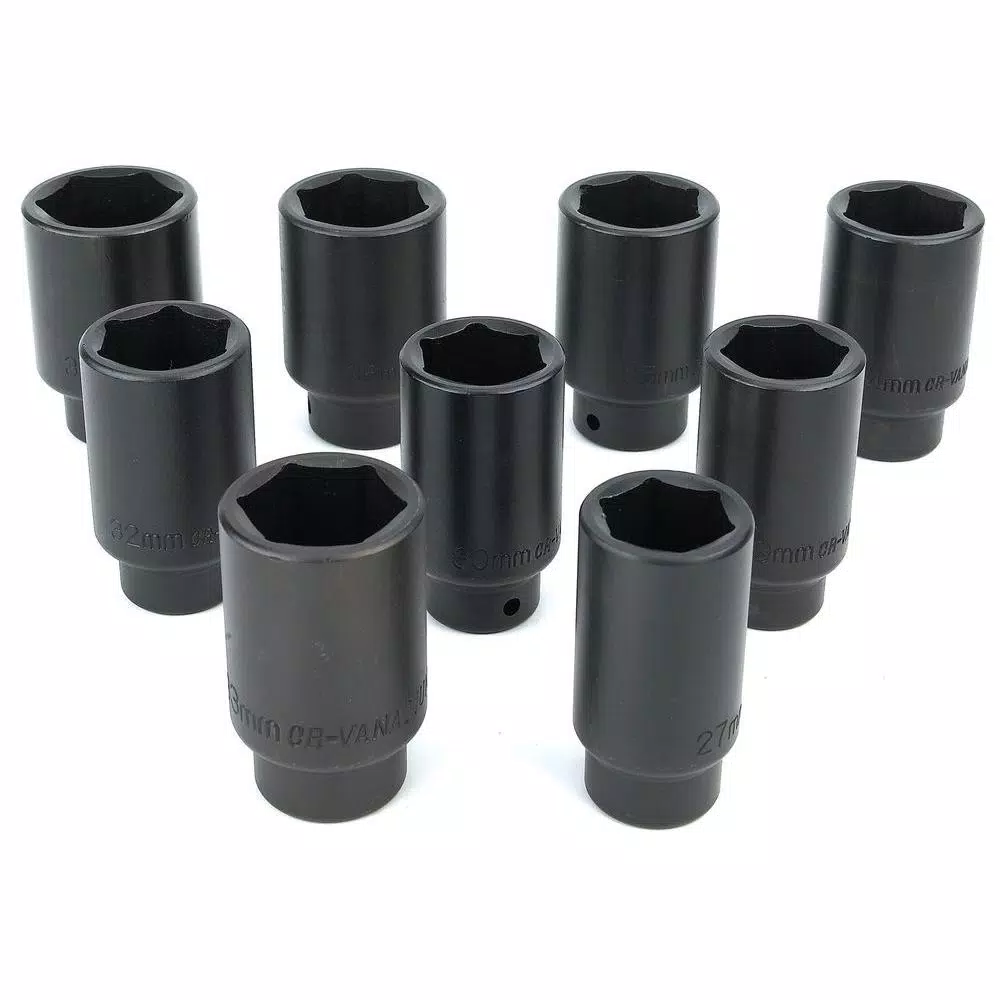 Powerbuilt Deluxe Axle Nut Socket Set, 9-Piece Impact Rated Chrome Vanadium Kit