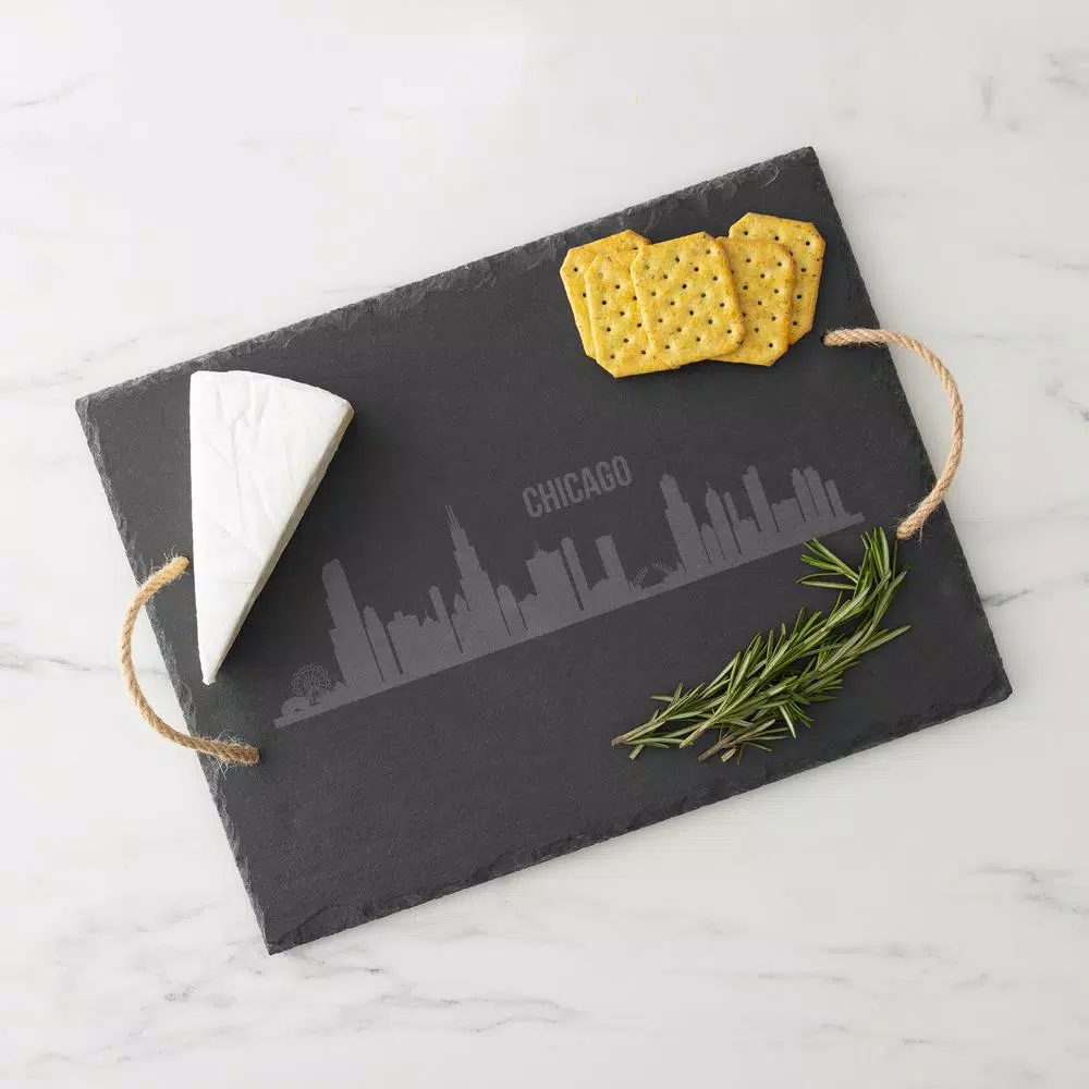 Cathy's Concepts Chicago Skyline Black Slate Serving Tray with Hemp Handles