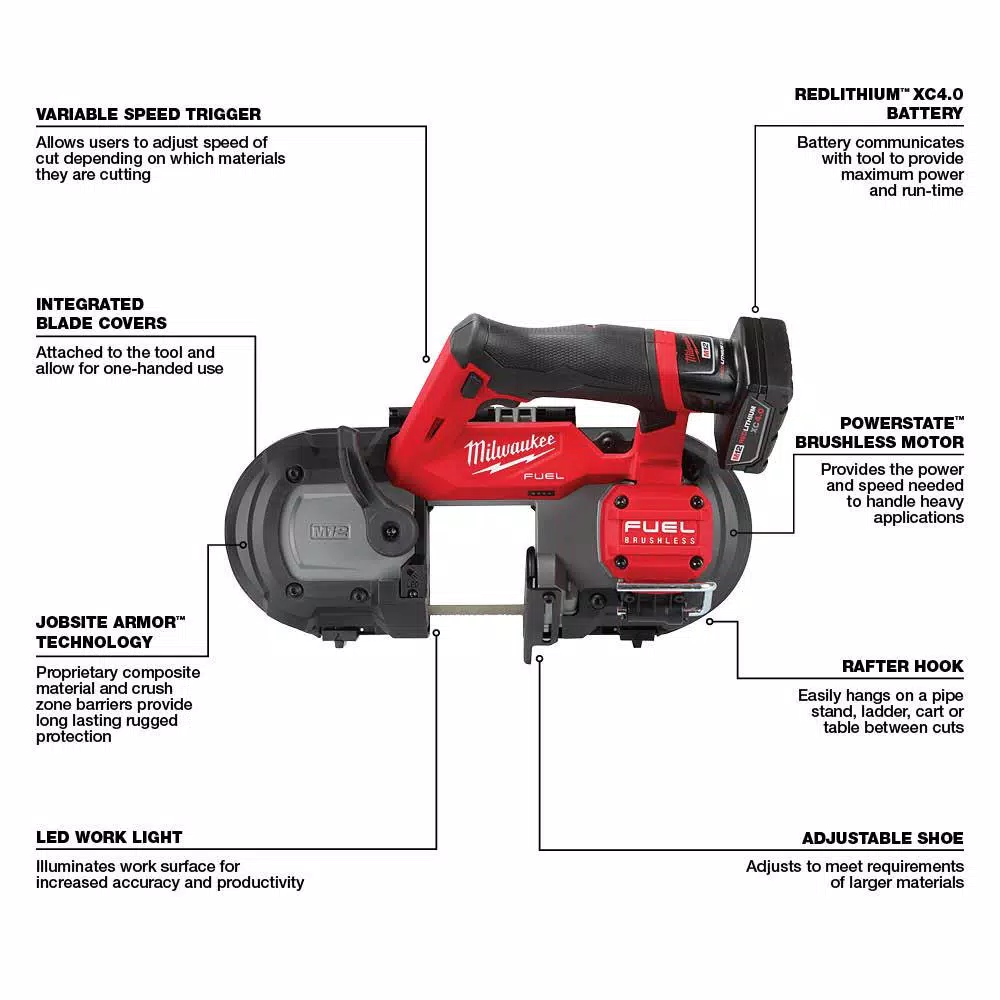 Milwaukee M12 FUEL 12V Cordless Sub-Compact Band Saw Kit with 4.0 Ah Battery and Charger