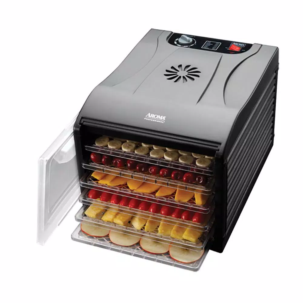 AROMA Professional 6-Tray Food Dehydrator with Adjustable Thermostat and Drip Tray, Black