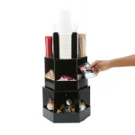 Mind Reader Black 3-Tier 18-Compartment Coffee Condiment Organizer, Large Breakroom Lazy Susan Station thumbnail 2