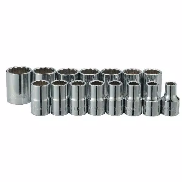 Stanley 15-Piece 1/2 in. Drive Metric Deep Socket Set, 12-Point Professional Grade