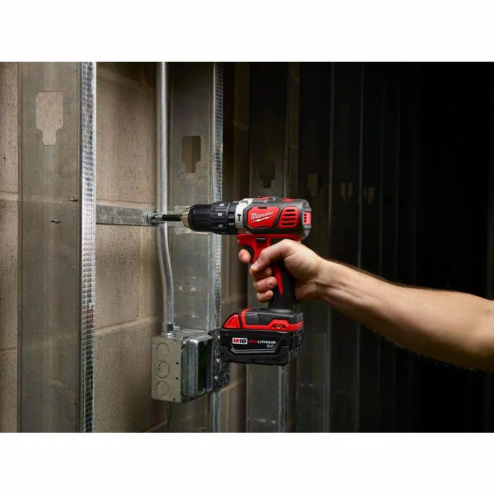 Milwaukee M18 18V Lithium-Ion Cordless 1/2 in. Hammer Drill Driver Kit with (2) 3.0Ah Batteries, Charger & Case