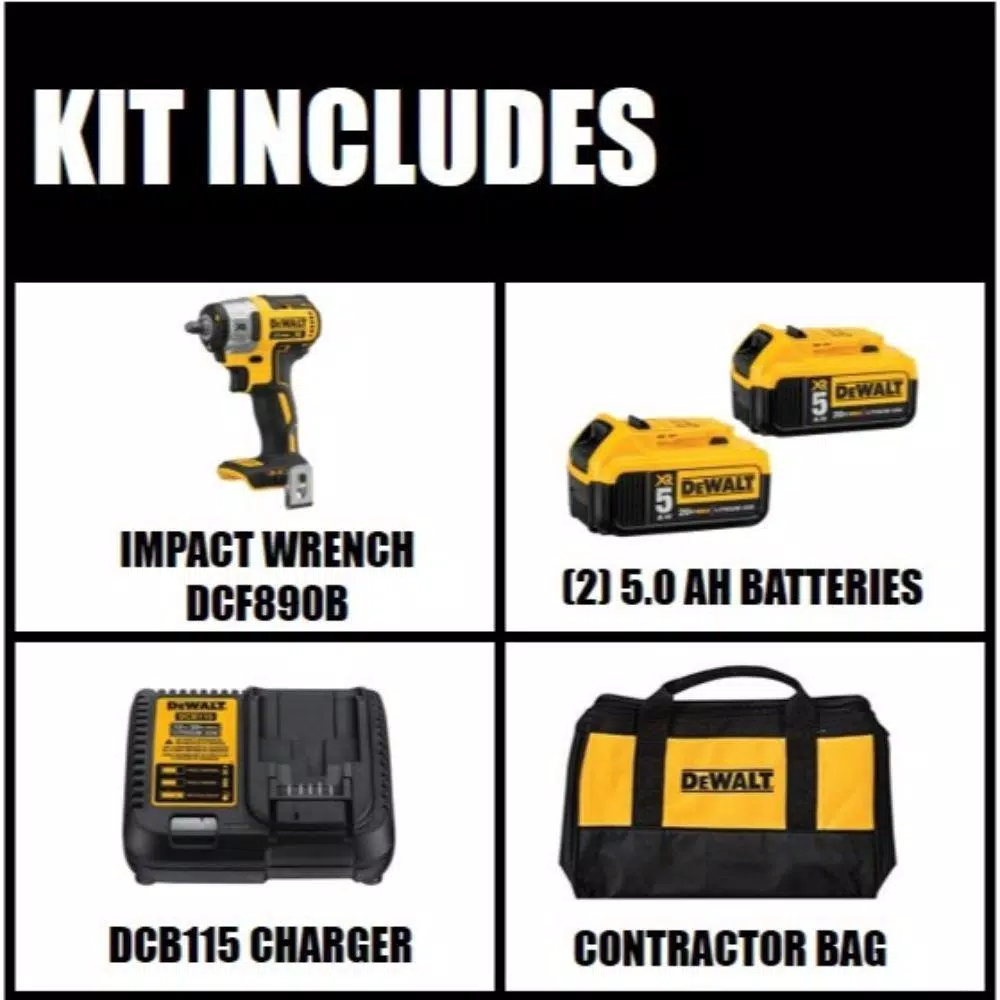 DEWALT 20V MAX XR 3/8 in. Compact Brushless Cordless Impact Wrench Kit with (2) 5.0 Ah Batteries & Charger