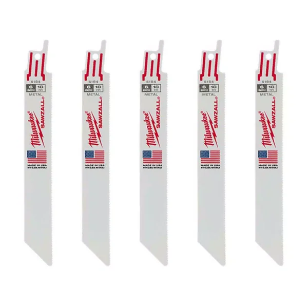 Milwaukee 6 in. 18 TPI Metal Cutting Reciprocating Saw Blades, 5-Pack