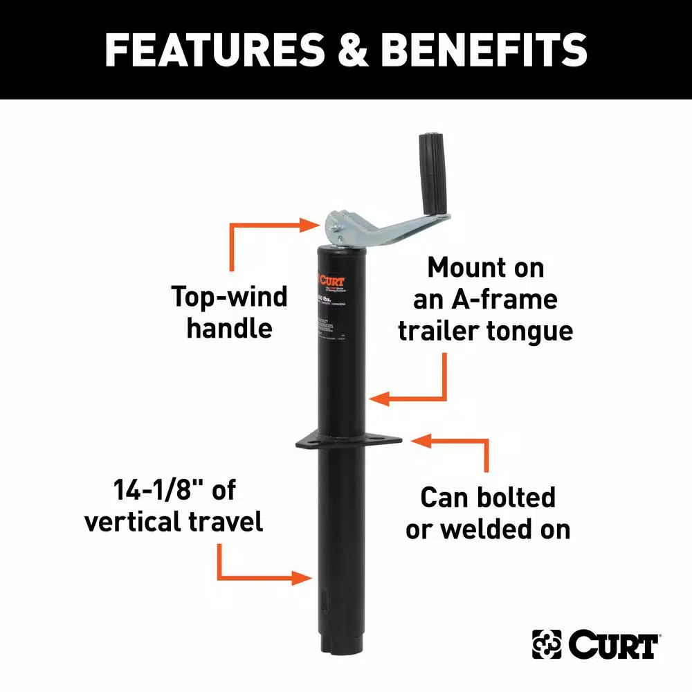 CURT A-Frame Trailer Jack with Top Handle, 5,000 lbs. Capacity, 14 in. Travel