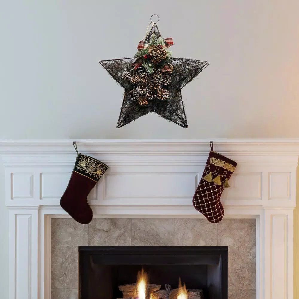 Alpine Corporation 20 in. Rustic Pinecone Christmas Star Hanging Decor