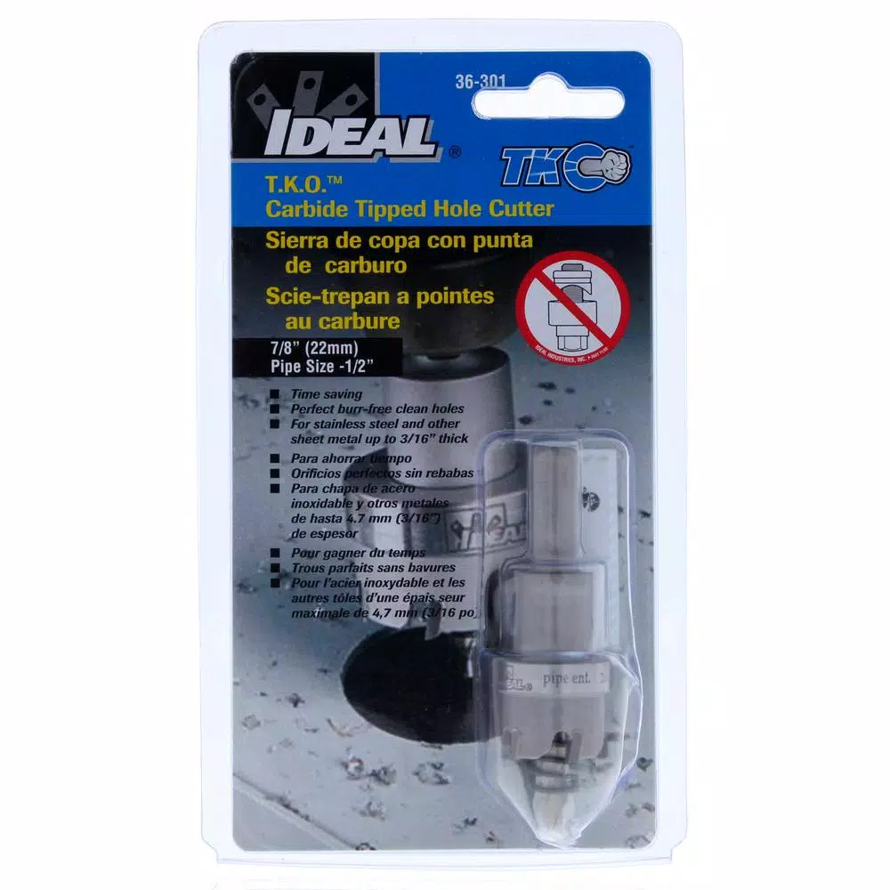 Ideal TKO 7/8 in. Carbide-Tipped Hole Cutter for Sheet Metal and Stainless Steel