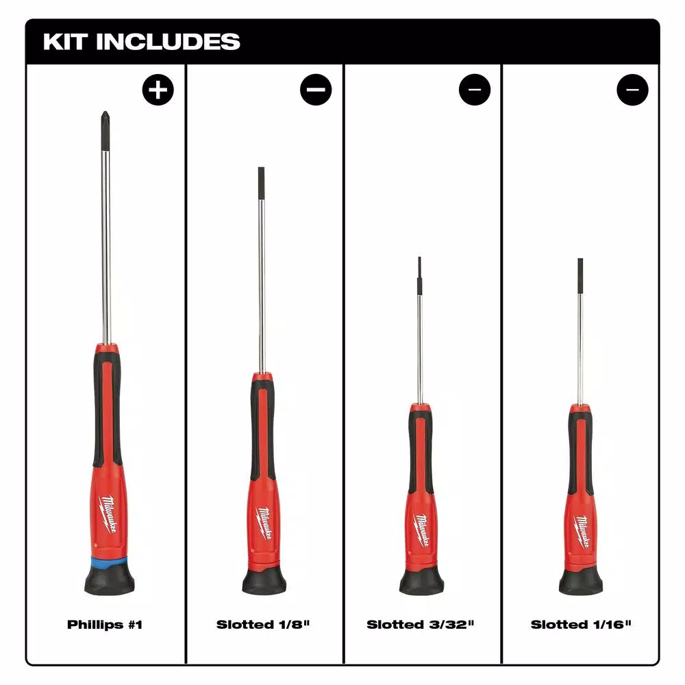 Milwaukee 4-Piece Precision Screwdriver Set with All-Metal Core