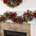 Village Lighting Company 9 ft. Pre-Lit Red Magnolia Christmas Garland with 100 LED Mini Lights thumbnail 3
