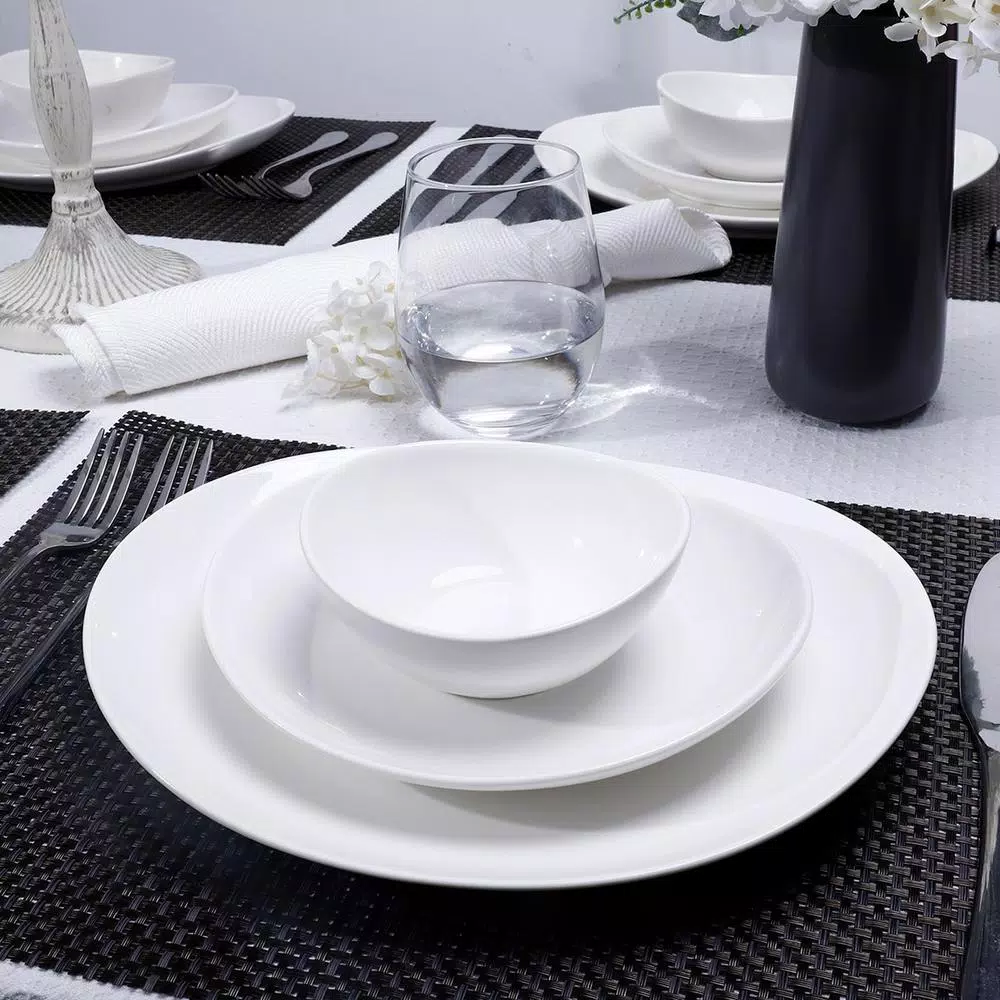Unbranded Sweese Porcelain Curve Shaped Dinner Plates, 11 Inch, Set of 6, White
