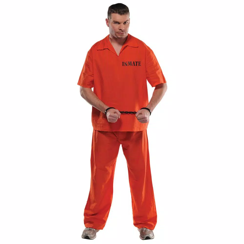 Amscan Men's Prisoner Halloween Costume - Orange Inmate Uniform Set
