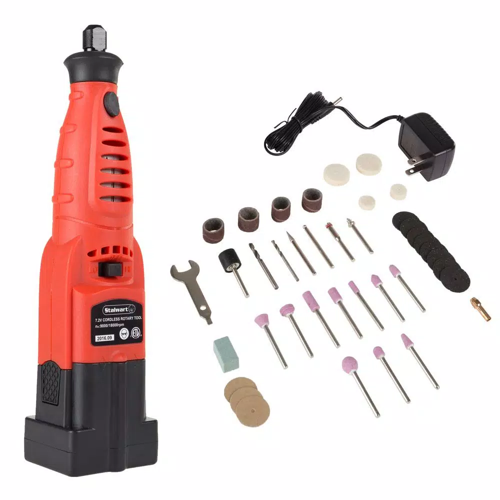 Stalwart 7.2V Cordless Rotary Tool Grinder Kit with 35,000 RPM Variable Speed & Accessories