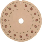 VHC Brands 21 in. Jute Burlap Poinsettia Tree Skirt - Natural Tan Holiday Decor thumbnail 1