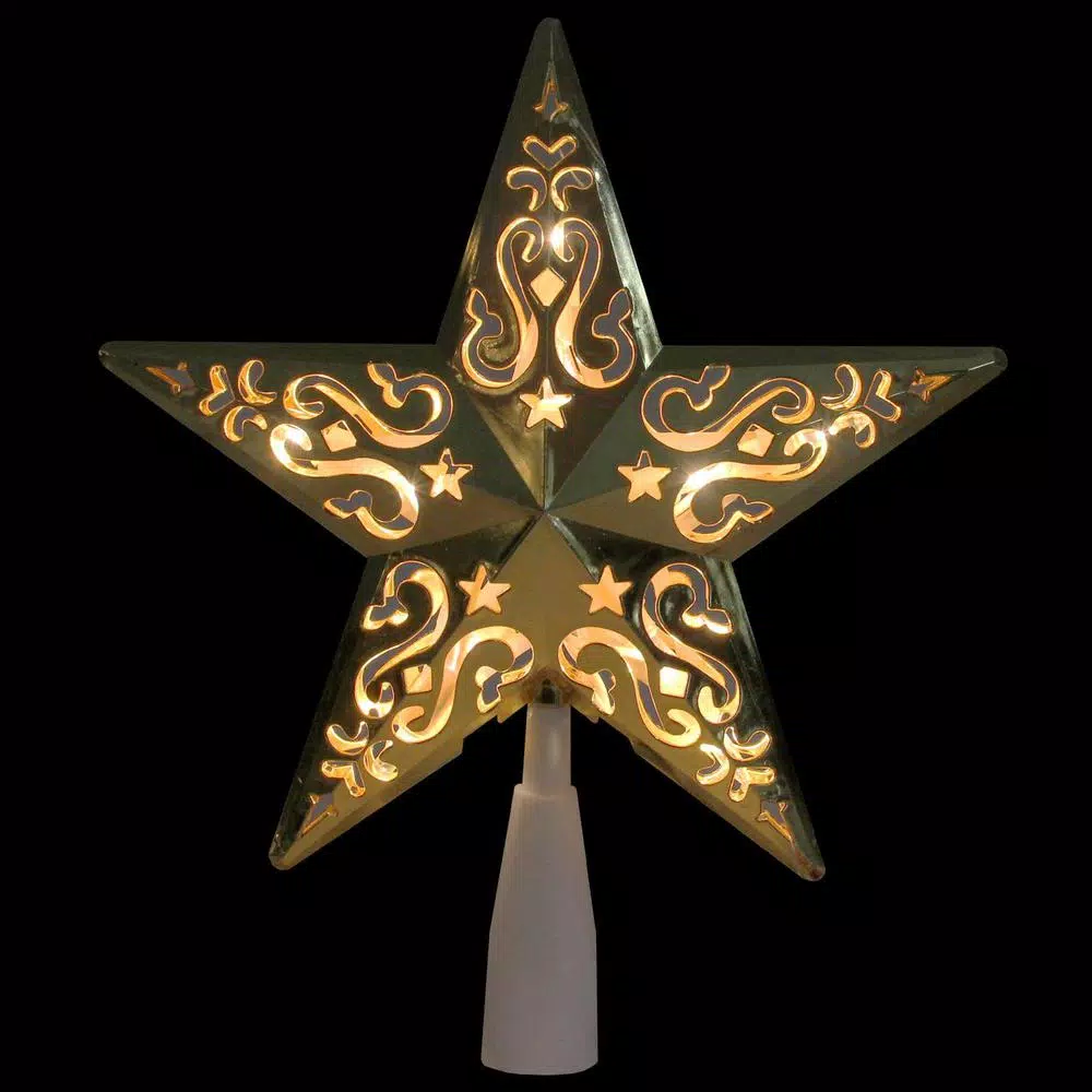 Northlight 8.5 in. Gold Star Cut-Out Christmas Tree Topper with Clear Prelit Lights