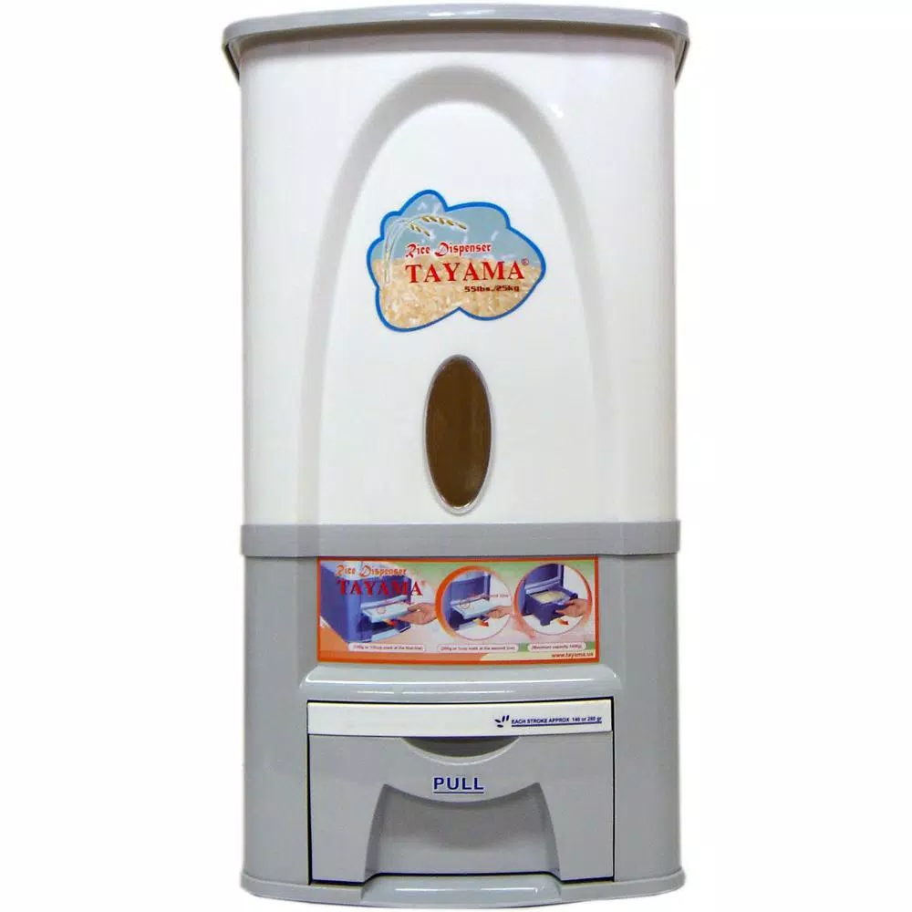 Tayama Rice Dispenser 55 lbs. Capacity White Dry Food Storage Container