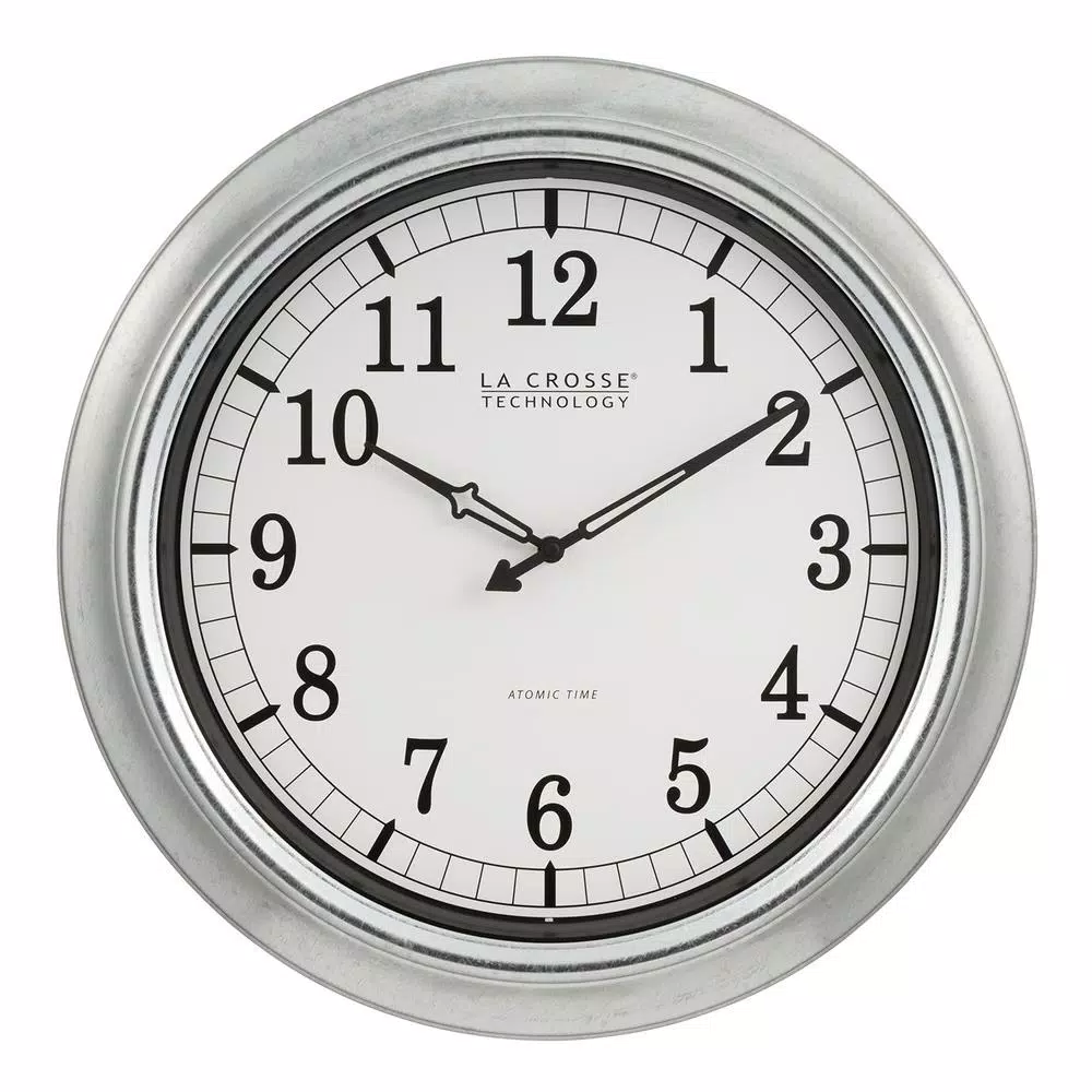 La Crosse Technology 18 in. Galvanized Metal Atomic Analog Wall Clock - Indoor/Outdoor Weather Resistant
