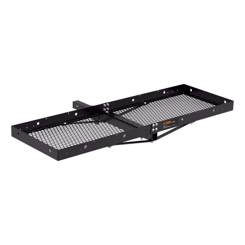 CURT 60" x 20" Black Steel Tray Cargo Carrier with 2" Folding Shank, 500 lbs. Capacity