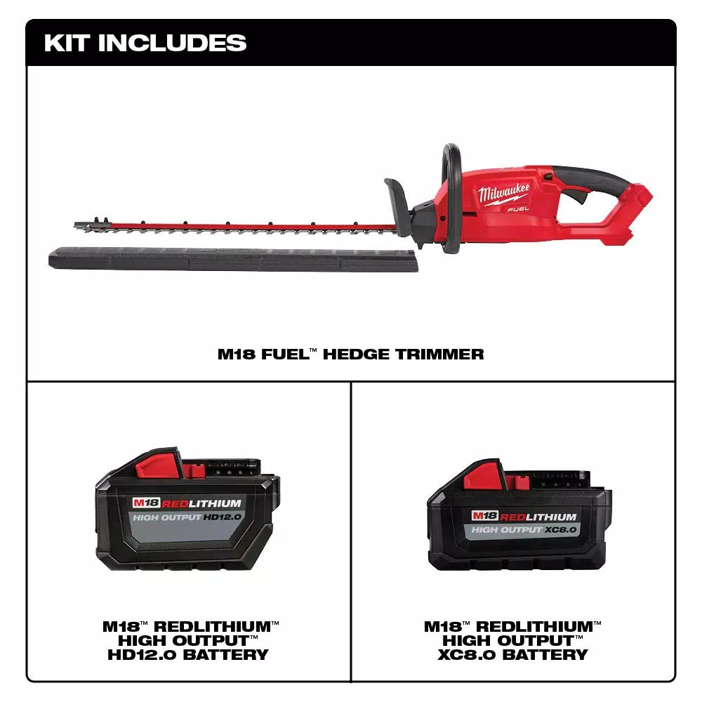 Milwaukee M18 FUEL 18V Lithium-Ion Brushless Cordless Hedge Trimmer Kit with 12 Ah and 8 Ah Batteries