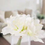 Pure Garden 8.5 in. Cream Lily Floral Arrangement in Square Glass Vase thumbnail 11