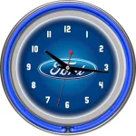 Ford Officially Licensed Double Ring Neon Wall Clock - Chrome Oval Design thumbnail 2